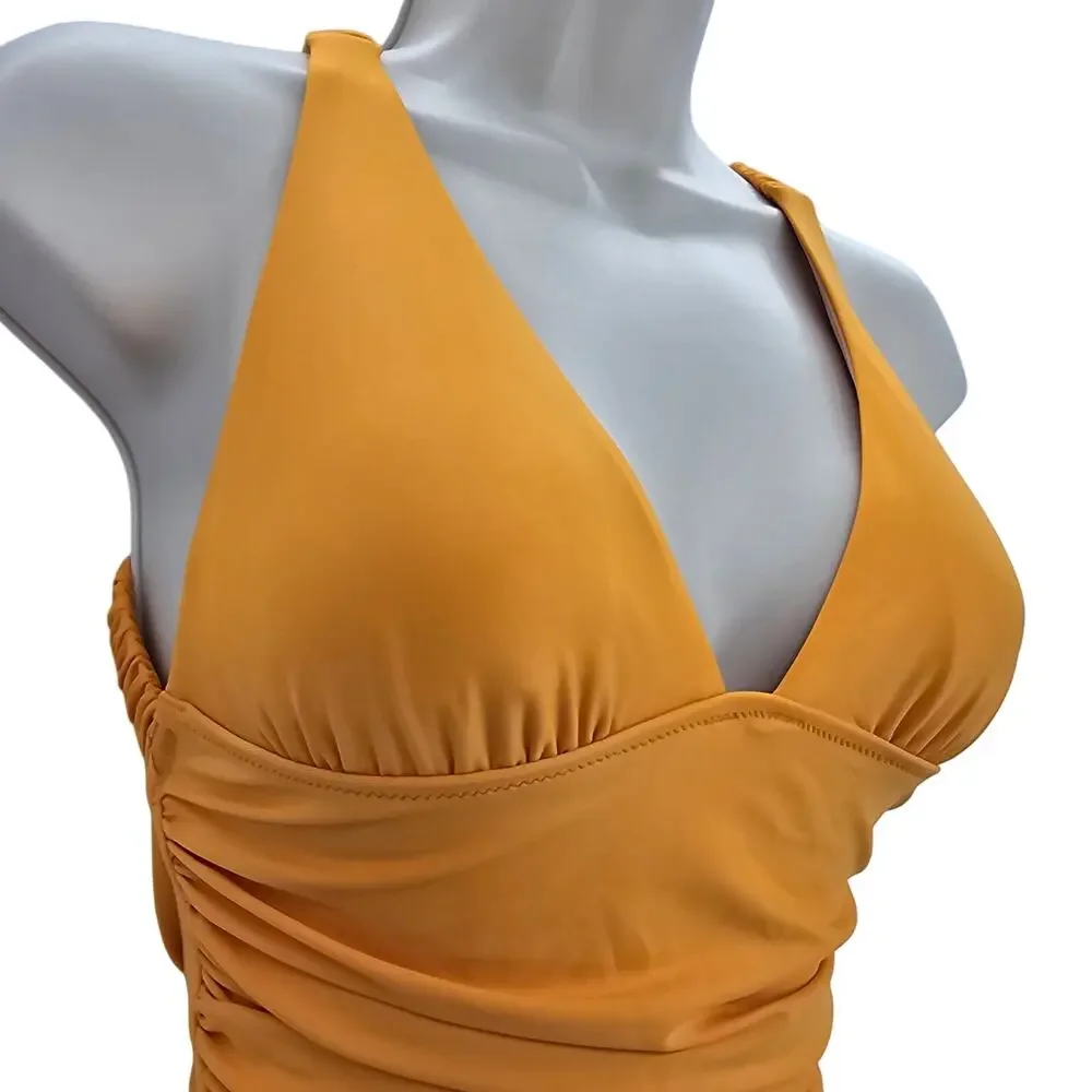 J. Crew Woman size 0 Scrunchie Strap Plunge One Piece Swimsuit Yellow Cheeky NEW